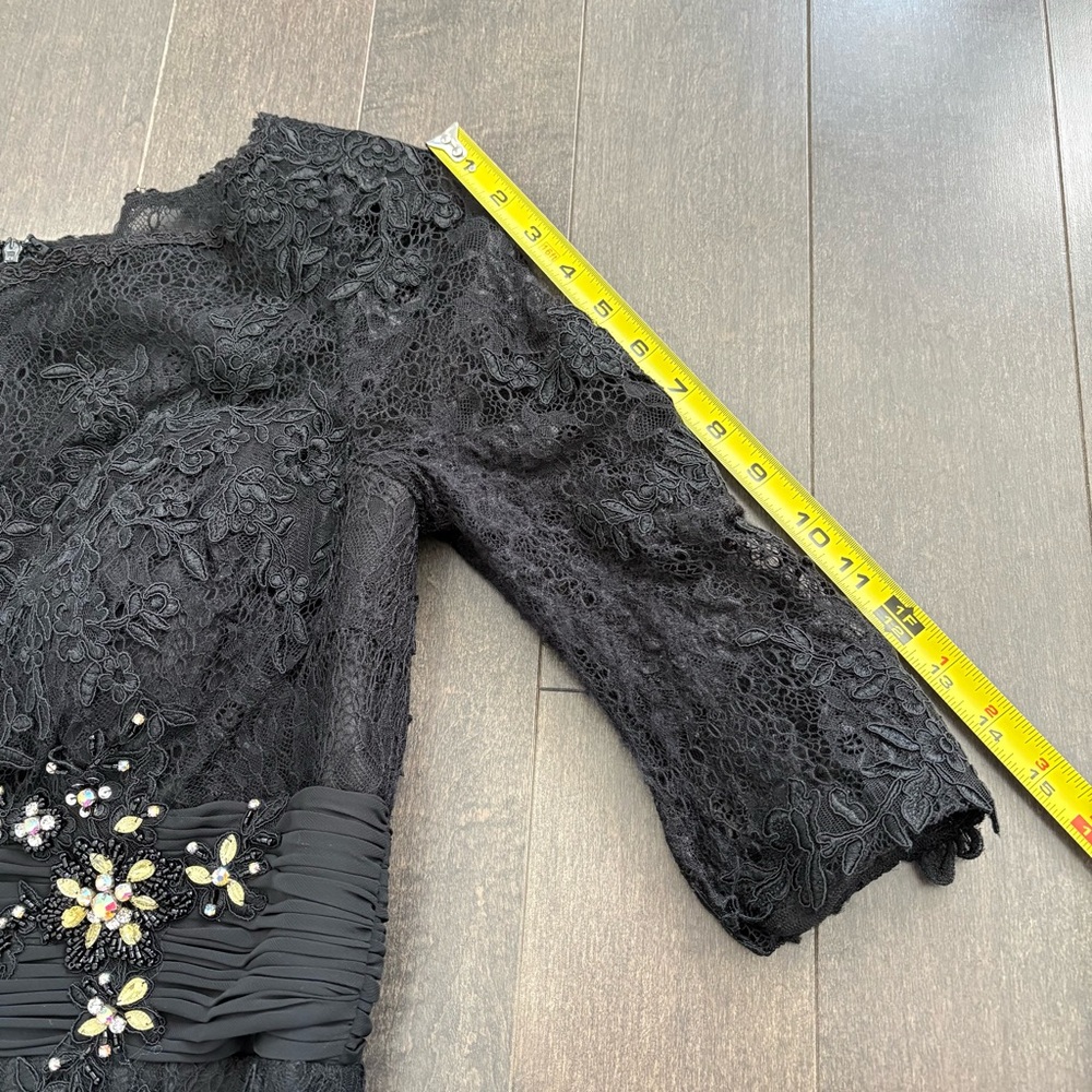 Alyce Paris Black Lace Evening Maxi Dress Size 12 (3/4) Sleeve Wedding Guest - Picture 9 of 13